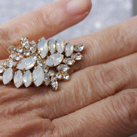 OPAL RING, Rebeka Ring, Cocktail Ring, Marquise Ring, Cluster Ring, Clear Crystal Bridal Ring, Big Bold Ring, Art Deco Ring, Long Ring