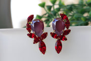 GARNET EARRINGS, Dark Red  Wine Earrings, Rebeka Burgundy Earrings,Big Studs, Statement Sexy Jewelry,Ruby Cluster Earrings.Gift For Woman