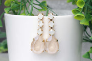 Bridal Elegant earrings, Bridesmaid Earrings, White Opal Earrings, Nude Ivory Cream Long Stud, Rebeka Earrings, Wedding Jewelry For Bride