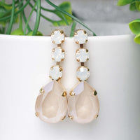Bridal Elegant earrings, Bridesmaid Earrings, White Opal Earrings, Nude Ivory Cream Long Stud, Rebeka Earrings, Wedding Jewelry For Bride