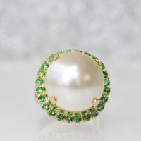 EMERALD AND PEARL Ring, Art Deco Ring, White Statement Pearl Green Ring, Gift For Her, Large Pearl Ring, Rebeka Ring, Pearl Bridal Gift,