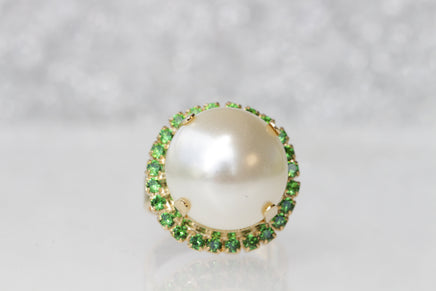 EMERALD AND PEARL Ring, Art Deco Ring, White Statement Pearl Green Ring, Gift For Her, Large Pearl Ring, Rebeka Ring, Pearl Bridal Gift,