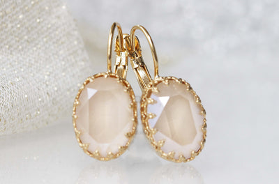 Ivory Earrings, Off White Earrings, Wedding Bezel Earrings, Ivory Gold Filled Earrings, Earrings For Brides, Crown Earrings, Cream Rebeka