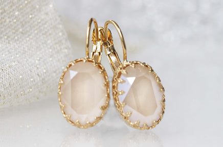 Ivory Earrings, Off White Earrings, Wedding Bezel Earrings, Ivory Gold Filled Earrings, Earrings For Brides, Crown Earrings, Cream Rebeka