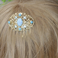 BLUE OPAL HAIR Comb, Bridal Hair Comb, Rhinestone Hair Comb, Lab Opal Accessories ,Turquoise Rebeka ,Wedding Hair Piece,Vintage Hair Comb