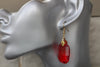 RED EARRINGS, Rustic Bridal Earrings, Red Jewelry For Wife, Rebeka Earrings, Red Ruby Earrings, Hot Color Earrings, Dangle Leaf Earrings