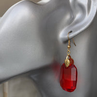 RED EARRINGS, Rustic Bridal Earrings, Red Jewelry For Wife, Rebeka Earrings, Red Ruby Earrings, Hot Color Earrings, Dangle Leaf Earrings