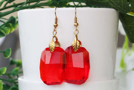 RED EARRINGS, Rustic Bridal Earrings, Red Jewelry For Wife, Rebeka Earrings, Red Ruby Earrings, Hot Color Earrings, Dangle Leaf Earrings