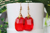 RED EARRINGS, Rustic Bridal Earrings, Red Jewelry For Wife, Rebeka Earrings, Red Ruby Earrings, Hot Color Earrings, Dangle Leaf Earrings