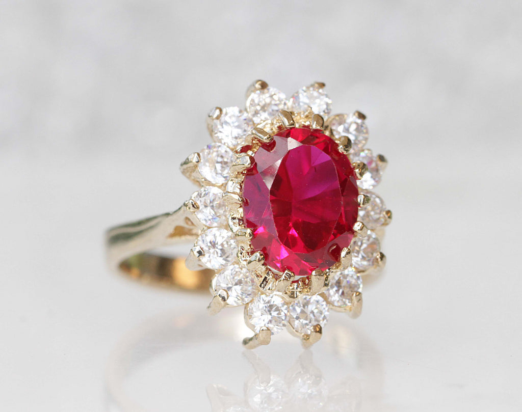 RUBY ENGAGEMENT RING, Cubic Zirconia Classic Promise Ring, July Birthstone Anniversary Ring, Red Stone Alternative Ring, Lady Diana Style