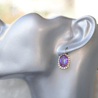 PURPLE CRYSTAL EARRINGS, Rhinestone Earrings, Rebeka Bridal Earrings, Ab Purple amethyst Earrings, Sister Jewelry Gift, Gentle Earrings,
