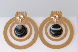 Rose Gold HOOP EARRINGS, Gift For Her, Agate Earrings, Black White Earrings,Natural Agate Stone Earring, Big Hoop Earrings, Dominant Jewelry