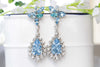 AQUAMARINE LONG EARRINGS, Sky Blue Chandelier Earrings, Victorian Bridal Earrings, Sparkly Cluster Earrings, Light Blue Rebeka Earrings