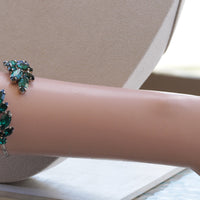 EMERALD BRACELET, Adjustable Bracelet, Dark Green Wedding Bracelet, Rebeka Rhinestone Arm Cuff, Bridal Unique Bracelet,Bracelet For Woman