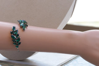 EMERALD BRACELET, Adjustable Bracelet, Dark Green Wedding Bracelet, Rebeka Rhinestone Arm Cuff, Bridal Unique Bracelet,Bracelet For Woman