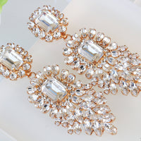 ROSE GOLD EARRINGS, Crystal Rebeka Wedding, Big Chandelier Earrings,Long earrings, Formal Statement Jewelry For Brides, Bridal Earrings