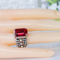GARNET RING, Art Deco Ring, Rebeka Ring, Dark Silver Ring, Boho Ring, Adjustable Ring, Dark Red Ring, Gift For Mother, Crystal Cocktail