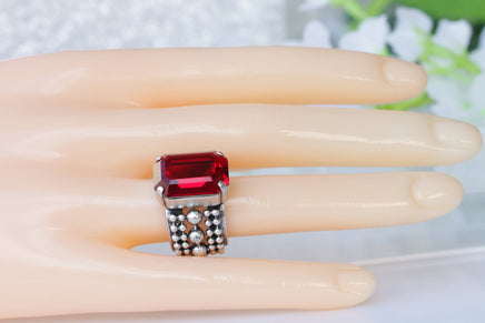 GARNET RING, Art Deco Ring, Rebeka Ring, Dark Silver Ring, Boho Ring, Adjustable Ring, Dark Red Ring, Gift For Mother, Crystal Cocktail