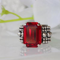 GARNET RING, Art Deco Ring, Rebeka Ring, Dark Silver Ring, Boho Ring, Adjustable Ring, Dark Red Ring, Gift For Mother, Crystal Cocktail