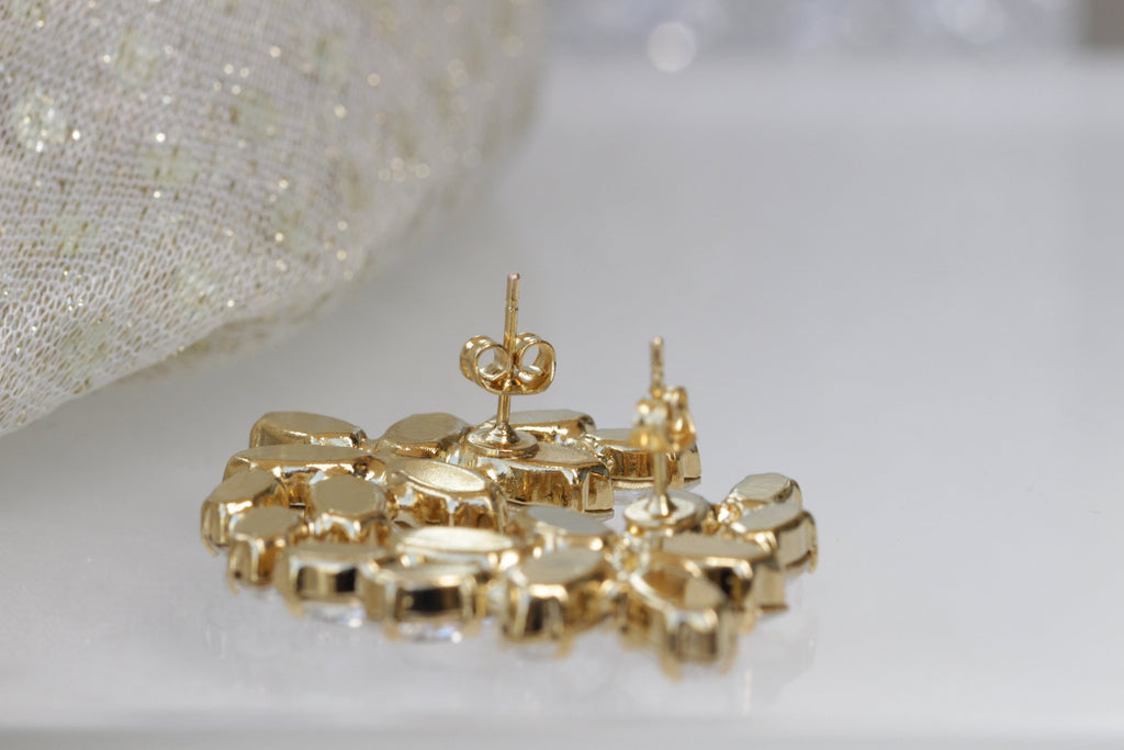 Clear Crystal Bridal Gold Earrings Studs for Wedding | Rebekajewelry