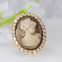 CAMEO RING, Vintage Looking Jewelry, Art Deco Cameo Ring, Antique Champagne Rebeka Ring,Toggle Cameo Ring, Gold Plated Ring,Gift For Wife