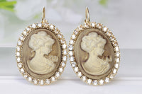 GOLD CAMEO EARRINGS, Bronze Cameo Earrings, oval cameo earrings, Rebeka Romantic Earrings, Antique Cameo Jewelry, Rustic Vintage Wedding