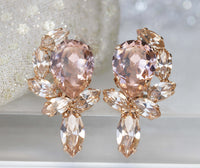 MORGANITE BRIDAL EARRINGS, Crystal Earrings, Peachy Earring, Bridal Blush Earrings, Bridal Rose Gold Earrings, Vintage Champagne Earring