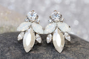 White PEARL BRIDAL EARRINGS, Wedding Earrings, Rebeka White Opal Crystal Earrings, Pearl Cluster Earring, Bridesmaid Gift, Bridal Shower