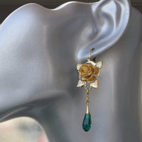 EMERALD Rebeka EARRINGS, Dark green earrings, bridal earrings, Flower Earrings, Botanical Jewelry, Garden Wedding, Rustic Outdoor Wedding