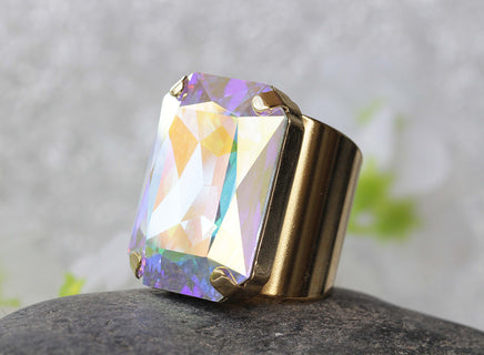 CRYSTAL AB RING, Huge Crystal Ring, Rebeka Ring, Large Cocktail Ring, Big Stone Ring, Statement Ring, Rainbow Chunky Ring,Bridesmaid Gift