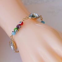 EYE BRACELET, Evil Eye Bracelet, Luck Unique Gift,Beaded Bracelet, Rebeka Bracelet, Emerald Green Bracelet,Adjustable Friendship Bracelet