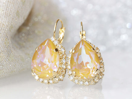 Mustard Earrings, Yellow Crystal Bridal Earring, Champagne Bridesmaid Earrings, Bride Earrings, New Collection Earrings, Daughter Gift Idea