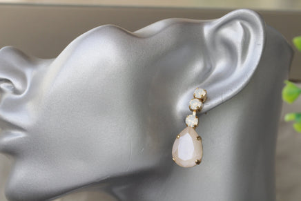 Bridal Elegant earrings, Bridesmaid Earrings, White Opal Earrings, Nude Ivory Cream Long Stud, Rebeka Earrings, Wedding Jewelry For Bride