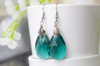 EMERALD EARRINGS, Rebeka Earrings, Dark Green Teardrop Earrings, Crystal Wedding Earrings Girlfriend Earrings Gift, Dangle Leaf Earrings,