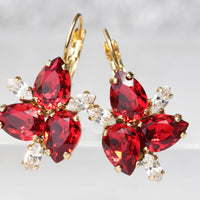 RUBY RED EARRINGS, Wedding Red Jewelry, Rebeka Earrings, Drop Earrings, Bridal Gold Red Earrings, Bridesmaids Leaf Earrings Set Of 5,6,7