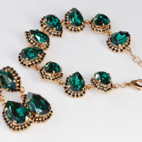 Emerald Jewelry Set, baroque jewelry set, Bridesmaid Gift , Dark Green Rebeka Wedding Set, Earrings Bracelet Set, Black Green Chandeliers