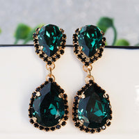Emerald Jewelry Set, baroque jewelry set, Bridesmaid Gift , Dark Green Rebeka Wedding Set, Earrings Bracelet Set, Black Green Chandeliers