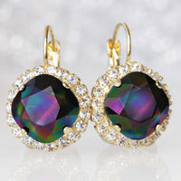 Rainbow Drop Earrings, Green Emerald and Pink Earrings, Peacock Earrings, Bridal Rebeka Earrings, Colorful Earrings,Unique Gift For Her