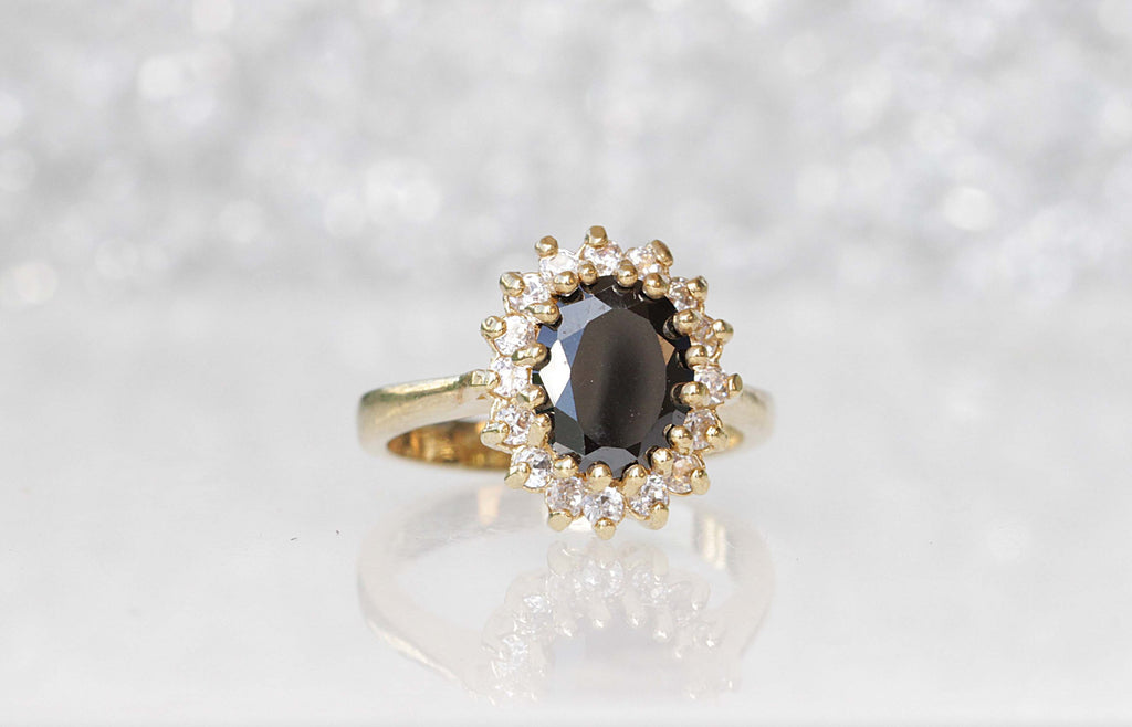 HAMETITE ENGAGEMENT RING, Cubic Zirconia Gold Filled Wedding Ring, Gray Stone Ring, Unique Ring, Women&#39;s Ring, Lady Diana Jewelry Inspired