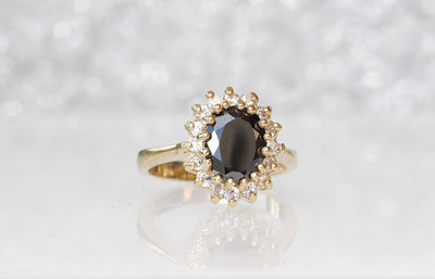 HAMETITE ENGAGEMENT RING, Cubic Zirconia Gold Filled Wedding Ring, Gray Stone Ring, Unique Ring, Women's Ring, Lady Diana Jewelry Inspired