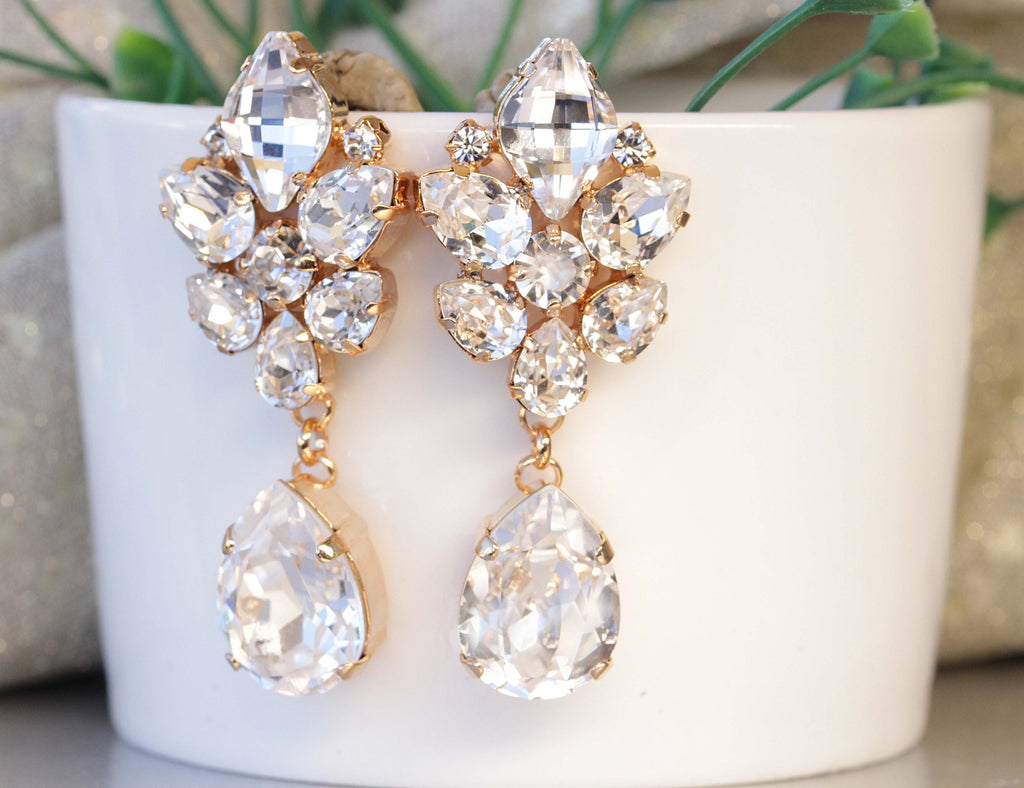 Art Deco Bridal Earrings. Vintage Inspired Art Nouveau Crystal Drop Ea –  Glitzlure