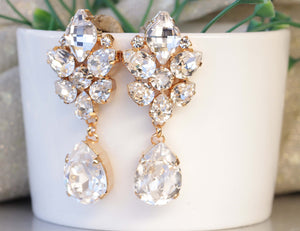 BRIDAL CRYSTAL EARRINGS, White Clear Chandeliers,  Art Deco Earrings, Rebeka Wedding Earrings, Teardrop Bridal Earrings, Drop Earrings