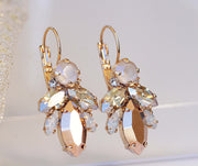 Rose Gold BRIDAL EARRINGS, Art Deco Wedding Earrings, Rebeka Ivory Earrings, Gold Champagne Jewelry, Crystal Cluster Droplet, Bridesmaids