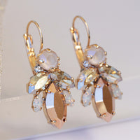 Rose Gold BRIDAL EARRINGS, Art Deco Wedding Earrings, Rebeka Ivory Earrings, Gold Champagne Jewelry, Crystal Cluster Droplet, Bridesmaids