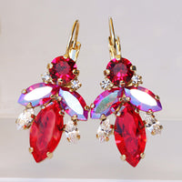 RED RUBY EARRINGS, Gift For Wife, Sexy Wedding Jewelry, Rebeka Scarlet Earrings, Leverback Earrings, Bridal Shower Earrings Gift For Her