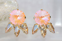 ORANGE CHAMPAGNE EARRINGS, Peach Quartz Stud Earrings, Vintage Bridal Earrings, Rebeka Earrings,Bridesmaid Pastel Earrings, Elegant Studs