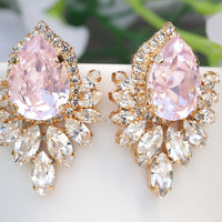PINK Earrings, Maid of Honor, Bride Gifts, Bridal Pink Earrings, Baby Pink Wedding Jewelry, Rose Quartz Earrings, Cluster Rebeka Earrings