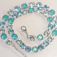 AQUAMARINE NECKLACE, Rebeka Crystal Necklace, Light blue Bridal Necklace, Blue Lagoon Jewelry Set, Rhinestone Necklace, Wedding Necklace