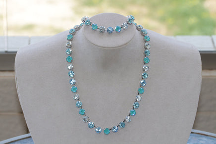 AQUAMARINE NECKLACE, Rebeka Crystal Necklace, Light blue Bridal Necklace, Blue Lagoon Jewelry Set, Rhinestone Necklace, Wedding Necklace