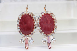RED AGATE EARRINGS, Gemstone earrings, Rebeka jewelry, Gift For Women,  Art Nouveau Earrings, Blush Pink Wedding, Bridal Maroon Earrings
